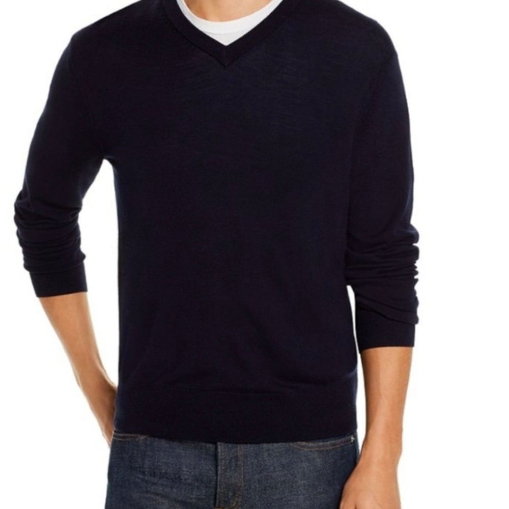 Brooks Brothers Mens Black Extra Fine Italian Merino Wool V-Neck Sweater S